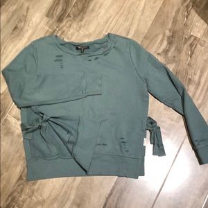 Teal Ripped Sweater with Slits and Bows on side